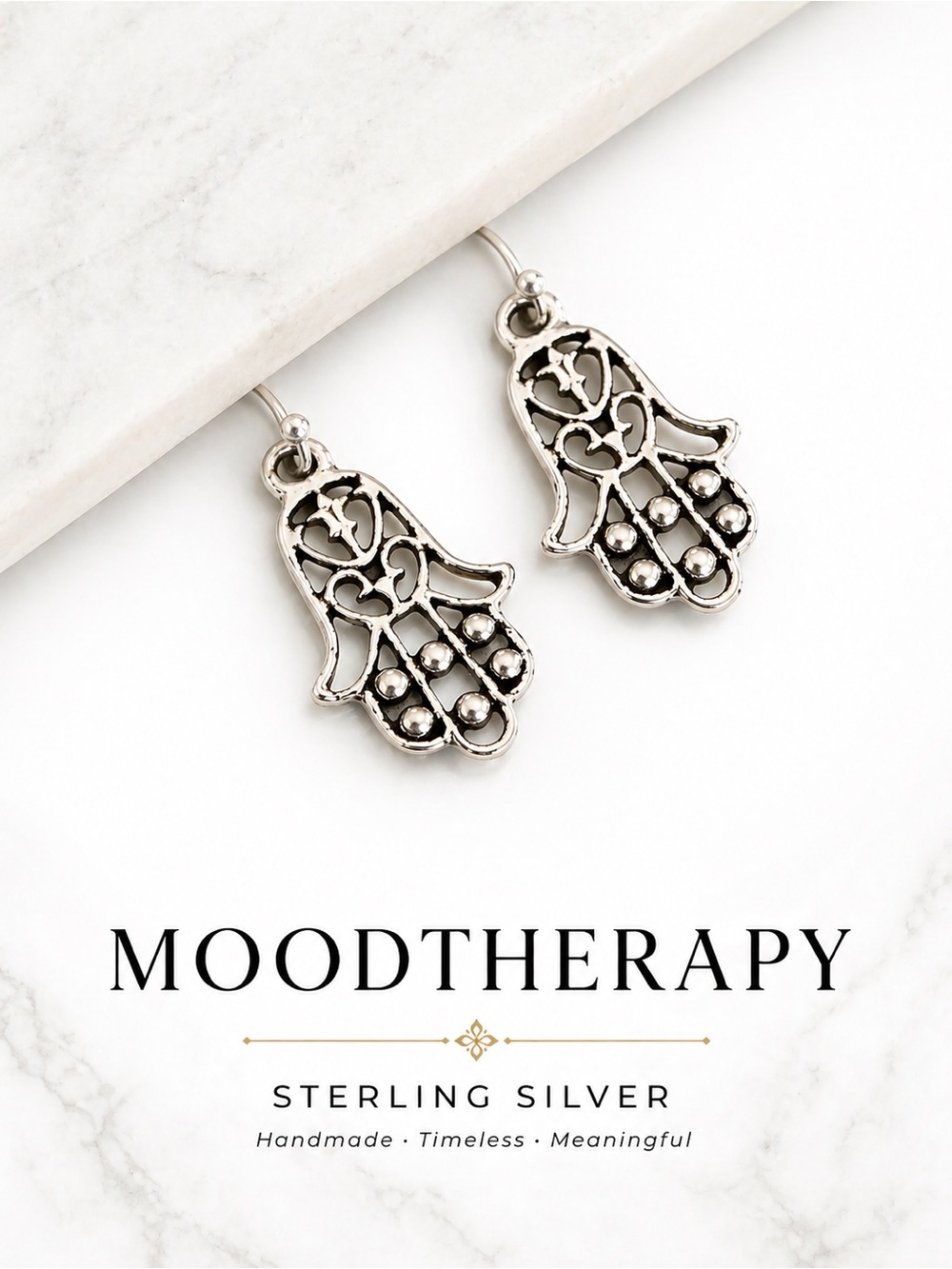 Moodtherapy Hamsa Earrings 925 Sterling Silver Handmade Boho Spiritual NWT